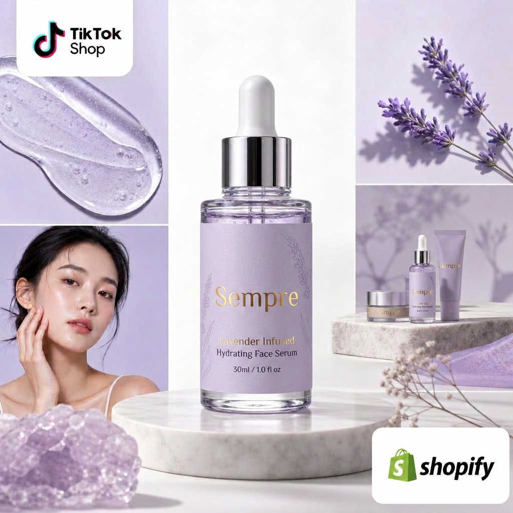 TikTok Shop and Shopify powered beauty product collage
